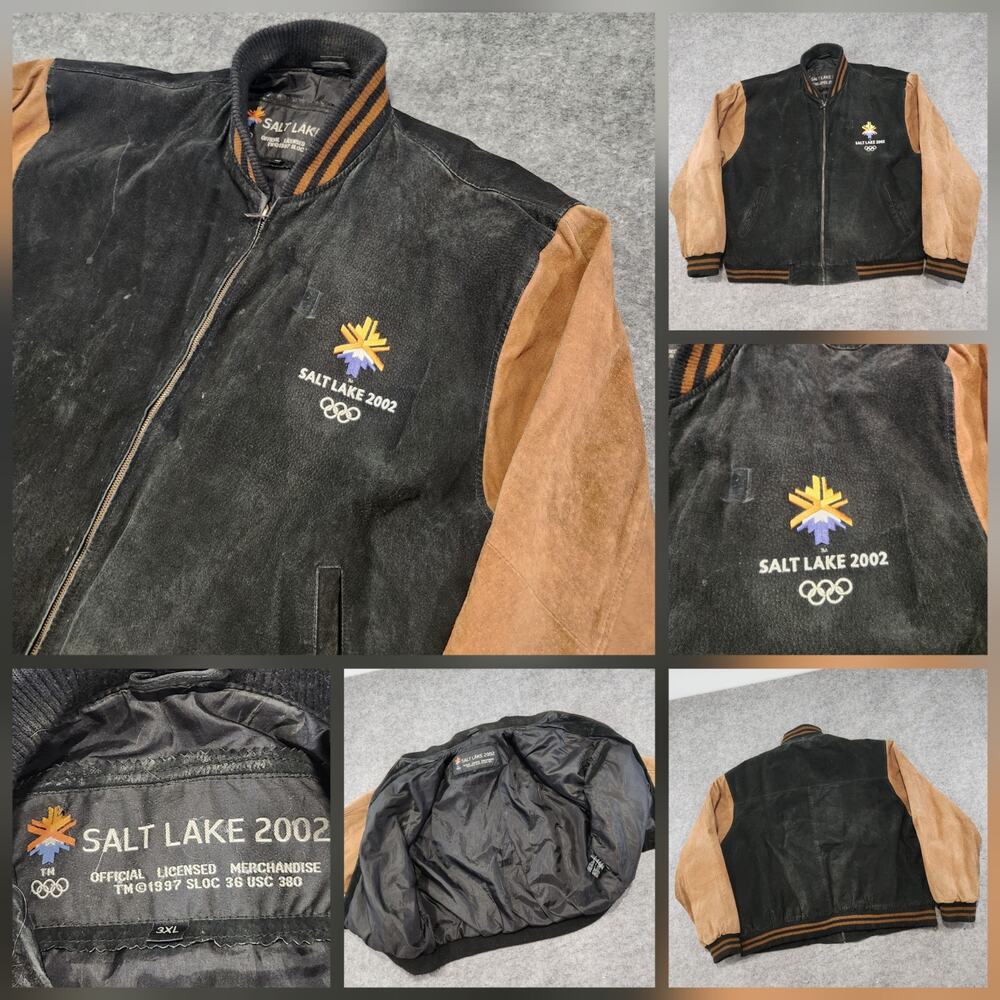 VTG 2002 Salt Lake City Winter Olympic Games Men 3XL Suede Leather Bomber Jacket